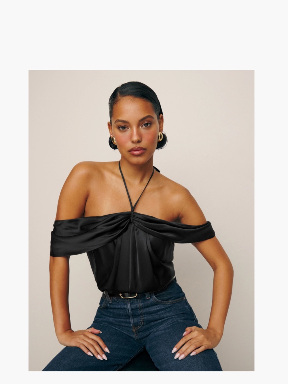 Reformation Black Satin Top